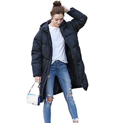 KeepMoving Women's Winter Thicken Warm Hoodie Down Jacket Fashion Plus-Size Zipper Long Overcoat Puffer