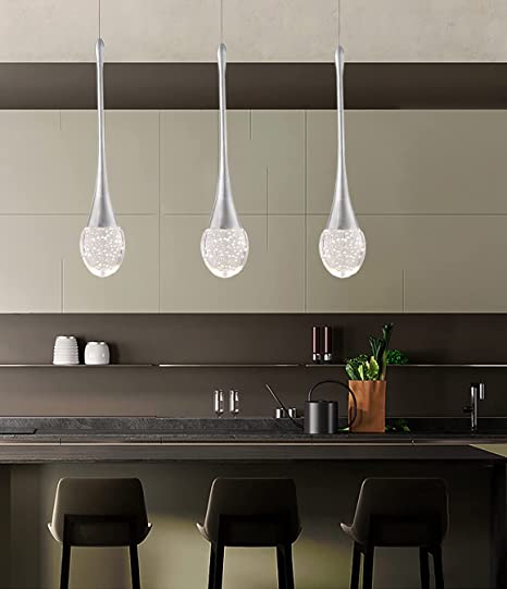 3-Lights Modern Kitchen Island Chandelier Lampara de techo Dining Room Pendant Light Fixtures Raindrop Crystal Bubble Chandeliers Remote Control Dimming Included 3000-6000K Bulbs