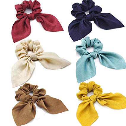 SSURL Scrunchies for Hair- 6 Pcs Satin Hair Scrunchies Elastics Hair Ties Rope Bows Ponytail Holder Bobbles Soft Elegant Hair Bands Hair Accessories for Women Girls with 6 Colors