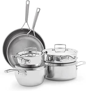 Sur La Table Classic 5-Ply Stainless Steel 10-Piece Cookware Set, Silver