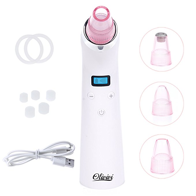 Blackhead Remover, Olivivi Pore Cleanser Vacuum Cleaner 5 Modes Electric Facial Acne Remover Extraction Tool, 4 Heads Rechargeable Blackhead Removal Kit