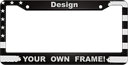 Personalized Patriotic American Flag Anodized Aluminum Custom Car License Plate Frame with Free caps (Black)