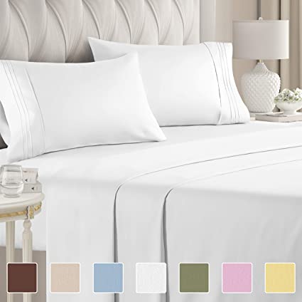 Queen Size Sheet Set - 4 Piece Set - Hotel Luxury Bed Sheets - Extra Soft - Deep Pockets - Easy Fit - Breathable & Cooling Sheets - Wrinkle Free - Comfy - White Bed Sheets - Queens Sheets ? 4 PC