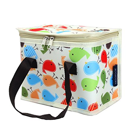 TEAMOOK Lunch Bag Insulated Lunch Box for kids and adults 1pcs (beige birds)