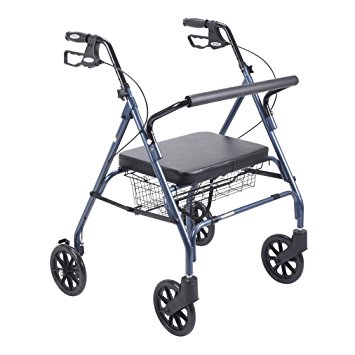 Drive Medical Heavy Duty Bariatric Walker Rollator with Large Padded Seat, Blue