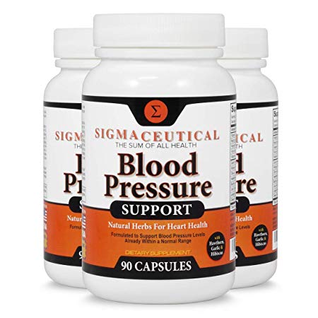 3 Pack of Premium Blood Pressure Support Formula - High Blood Pressure Supplement w/Vitamins, Hawthorn Extract, Olive Leaf, Garlic Extract & Hibiscus Supplement - 90 Capsules Each