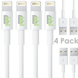 4 Pack Apple MFI Certified Charging Cables for iPhone 5 and 6 8-pin Connector to USB for iPhone 6 and 6 Plus55s5c from Beam Electronics - Fits iPad Mini iPad Air iPod Nano and iPod Touch and iPhone 5 5S 5C 6 6 - Portable White Cord for Home or Travel - Authentication Chip Ensures the Highest Quality Charge with the Fastest Sync and Data Transfer for All IOS Devices WITH No Annoying Error Messages- Extremely Durable 1 Meter33 Feet 4 Pack