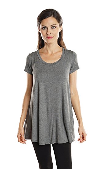 Free to Live Women's Loose Flare Fit Extra Long or Short Sleeve Tunic - Made In USA