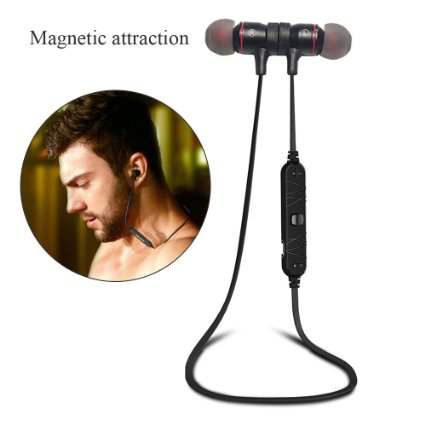 Bluetooth Headphones Magnet Wearable V40 Wireless Hands Free earbuds Lightweight Sweatproof Bluetooth Stereo Sports Headset Earphones In-Ear Noise Isolating Headphones with Microphone-Black