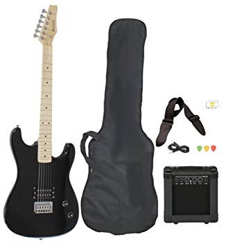 Full Size Black Electric Guitar with Amp Case and Accessories Pack Beginner Starter Package