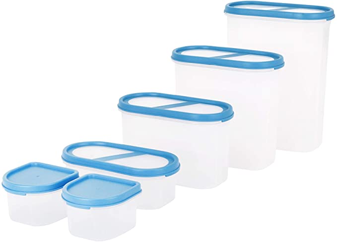 SIMPARTE Pantry Airtight Food Storage Containers |6 Container Set|Microwave & Dishwasher Safe|BPA Free|Cereal and Dry Food Storage Containers| Freezer Safe | Space Saver Modular Design Blue Lids