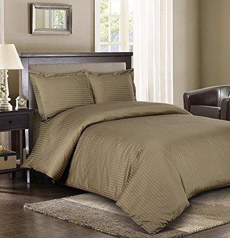 Royal Hotel's Striped Taupe 300-Thread-Count 3pc California-King Duvet-Cover 100-Percent Cotton, Sateen Striped, 100% Cotton