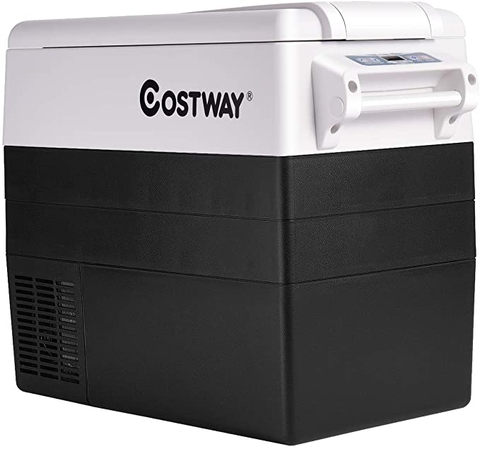 COSTWAY Car Refrigerator, 55-Quart Portable Compressor Freezer, -4°F to 50°F, Dual-Zone Electric Car Cooler with 3 Levels, LCD Display, Shockproof Design, RV Travel Fridge for Home, Camping (Black)