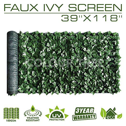 ColourTree Artificial Hedges Faux Ivy Leaves Fence Privacy Screen Panels  Decorative Trellis - 39" x 118" - Mesh Backing - 3 Years Full Warranty