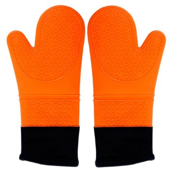 SUP Silicone Oven Mitts for Cooking, Baking & BBQ, Heat-Resistant Pot Holder, Long Glove With Cotton Lining, 1 Pair ( Set of 2 ) Orange Color