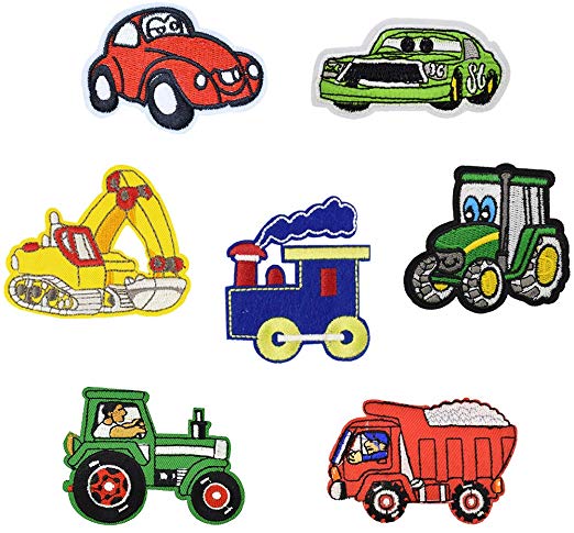 Funny Car Embroidered Iron on Patches for Kids' Clothes Jackets Backpacks (7 Pcs/Pack)