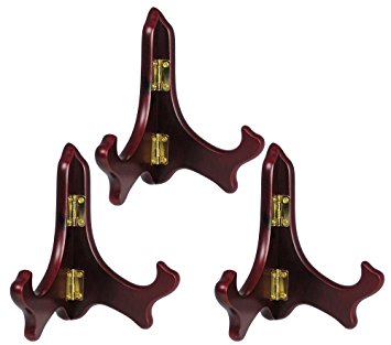 Wood Easel Plate Holder Folding Display Stands - Rich Dark Brown Mahogany - Premium Quality - Pack of 3 Pieces - 5 Inch