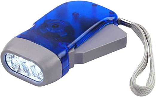 .Hand Press Torch Light LED Flashlight Wind Up Dynamo Manual Generator Crank Power Camping Lamp - Blue.