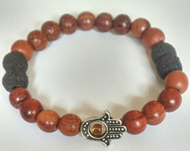 Wood Bead Hamsa Hand Aromatherapy Bracelet in Gift Bag- Optional Essential Oil Available