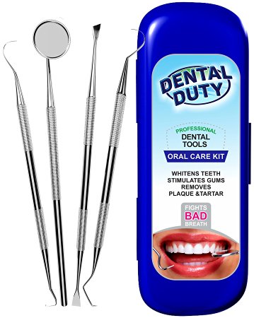 Dental Hygiene Kit - Calculus & Plaque Remover Set - Includes Stainless Steel Tarter Remover, Dental Pick, Dental Scaler, And Mouth Mirror -Deep Teeth Cleaning Tools to Maintain High Oral Care - Tools used by Dentist - Free Anti Bacterial Protective Case!