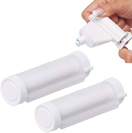 2 Plastic Rolling Toothpaste Tube Easy Squeezer Dispenser Holder Sucker Hanger !