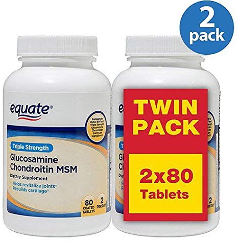 Equate Triple Strength Glucosamine Chondroitin MSM Tablets, 80 count (Pack of 2) by Equate
