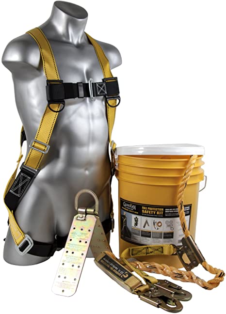 Guardian Fall Protection (Qualcraft) 00815 BOS-T50 Bucket of Safe-Tie with Temper Anchor, 50-Foot Vertical Lifeline Assembly and HUV