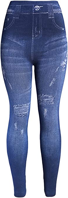 KMystic Women's Denim Print Fake Jeans Leggings