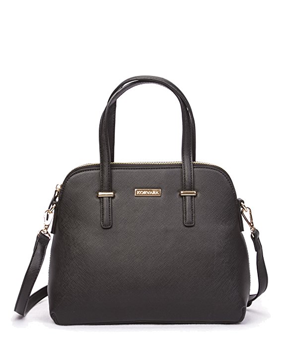 Korvara Saffiano Satchel - Premium Vegan Saffiano Leather Handbag with Zip Top and Crossbody Strap