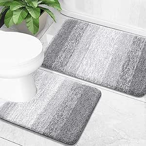 OLANLY Luxury Bathroom Rug Set 2 Piece, Soft Absorbent Microfiber Bath Rugs and U-Shaped Contour Toilet Rug, Non-Slip Bath Carpet, Bath Mats for Bathroom (24"x16" 24"x20", Light Grey)