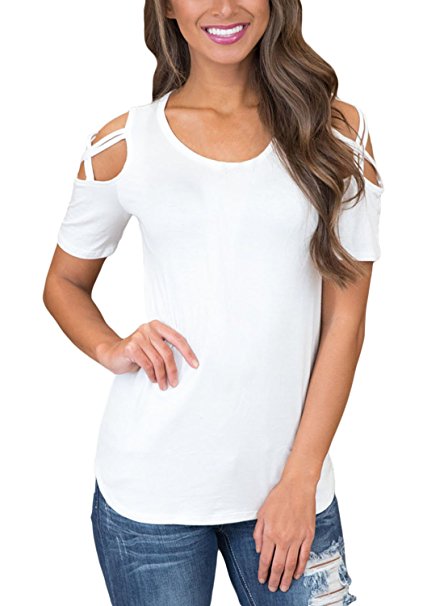 Dokotoo Womens Casual Loose Cold Shoulder Tops and Blouses Basic T Shirts