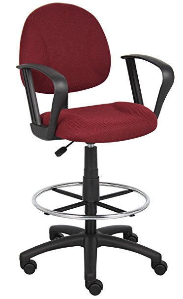 Boss Office Products B1617-BY Ergonomic Works Drafting Chair with Loop Arms in Burgundy