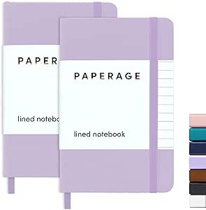 PAPERAGE Lined Pocket Journal Notebook, 2 Pack, (Lavender), 160 Pages, Small Notebook, 3.7 inches x 5.6 inches - 100 gsm Thick Paper, Hardcover