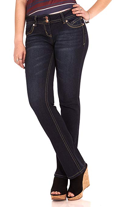 WallFlower Women's Juniors Luscious Curvy Stretch Denim Bootcut Jeans (30"-32"-34" Inseam)