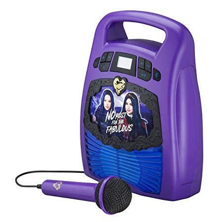 Descendants Bluetooth Portable MP3 Karaoke Machine Player With Light Show Store Hours of Music With Built In Memory Sing Along Using The Real Working Microphone USB Port To Expand Your Content