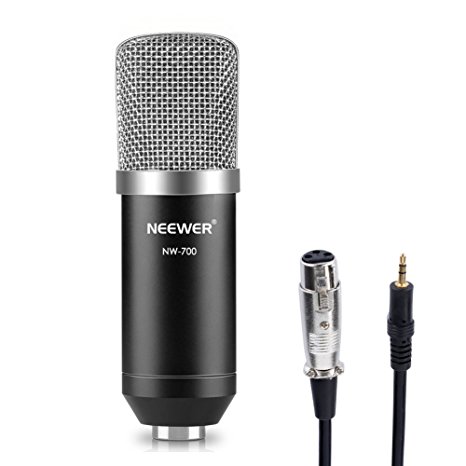 Neewer NW-700 Professional Studio Broadcasting & Recording Condenser Microphone Set Including: (1)NW-700 Condenser Microphone   (1)Ball-type Anti-wind Foam Cap   (1)Microphone Audio Cable (Black)