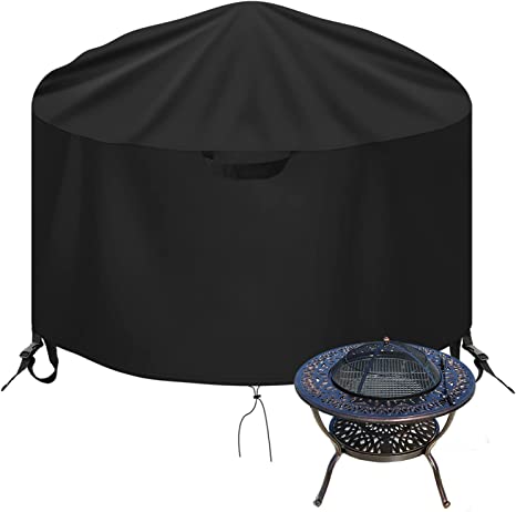 OKPOW Fire Pit Cover Round 30 inch, 600D Heavy Duty Outdoor Firepit Covers Waterproof Windproof Anti-UV,Suitable for 28 inch,29 inch,30 inch Fire Pit/Table, Black