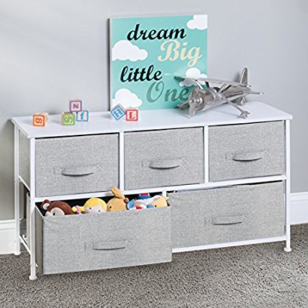 mDesign Fabric 5-Drawer Nursery Storage Organizer Unit to Hold Baby Clothes, Stuffed Animals, Diapers - Gray