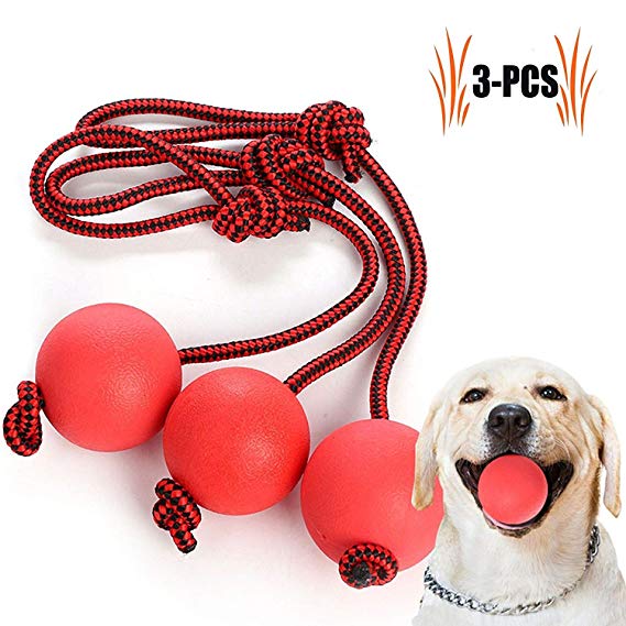 Legendog Dog Toy, 3 Pcs Dog Toy Ball with Rope Elastic Solid Rubber Chew Toy Dog Tug Toy Rope Ball for Small Dogs Puppy