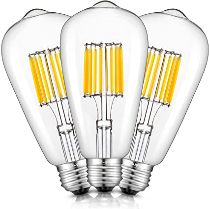 CRLight 10W LED Edison Bulb 100W Equivalent 1000LM, 2700K Warm White E26 Medium Base, ST64 Vintage Clear Glass LED Filament Light Bulbs, Non-dimmable Version, Pack of 3