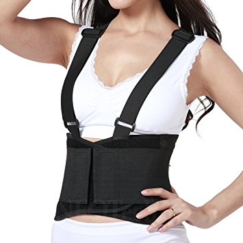 Light Back Brace for Women - Lumbar Support for Lower Back Pain - Belt with Suspenders / Shoulder Straps for Gym / Posture / Training / Bodybuilding / Weight Lifting or Work Safety - NEOtech Care (TM) Brand - Black Color - Size XL