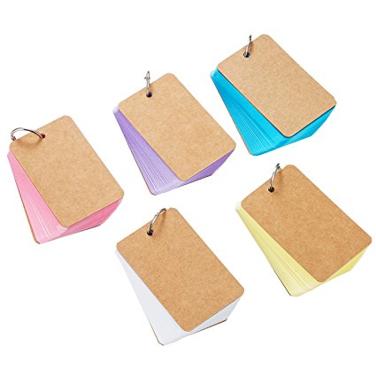 Pangda 250 Pieces Card Kraft Paper Study Cards Unruled Colored Pages with Binder Ring, 2.2 x 3.5 Inches (Multicolor)