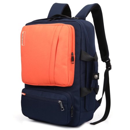 Brinch Unisex 10-17 Inch Laptop Backpack with Side Handle and Shoulder Strap, Orange-Blue