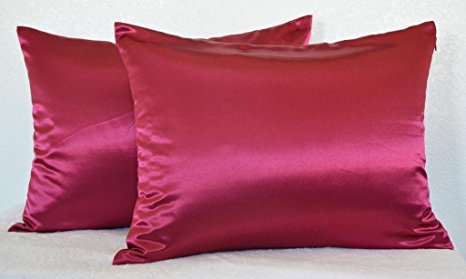 Creative 2 Pieces of Hidden Zipper Satin Pillow Case, Queen Size , Burgundy
