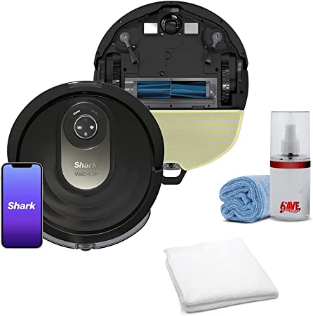 Shark AV2001WD AI VACMOP 2-in-1 Robot Vacuum and Mop with Self-Cleaning Brushroll, LIDAR Navigation, Home Mapping,Compatible with Alexa, Wi-Fi, Black/Brass   White Towel   LCD Screen Cleaner