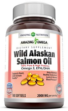 Amazing Nutrition - Amazing Omega - Wild Alaskan Salmon Oil 1000 Mg 180 Softgels - Made with fresh wild salmon cold pressed and extra virgin