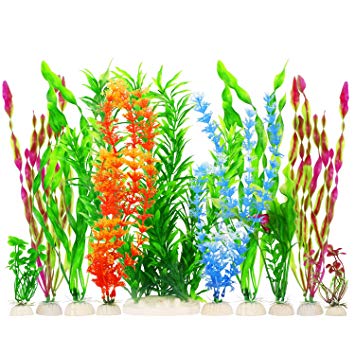 MyLifeUNIT Artificial Fish Tank Plants, Plastic Aquariums Plants Decorations, Set of 10