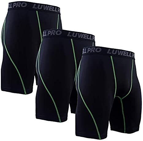 LUWELL PRO 3 Pack Compression Shorts Mens Quick Dry Running Shorts Base Layers Men for Training,Basketball,Gym