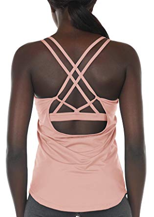 icyzone Workout Tank Tops Built in Bra - Women's Strappy Athletic Yoga Tops, Running Exercise Gym Shirts