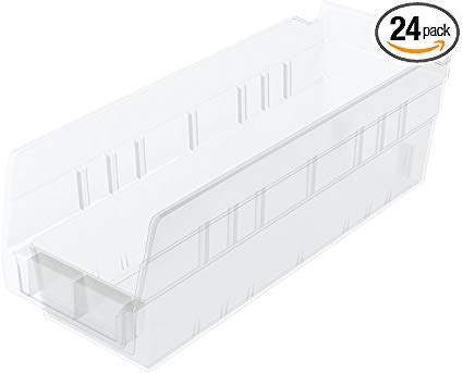 Akro-Mils 30120 12-Inch by 4-Inch by 4-Inch Clear Plastic Nesting Shelf Bin Box, 24-Pack